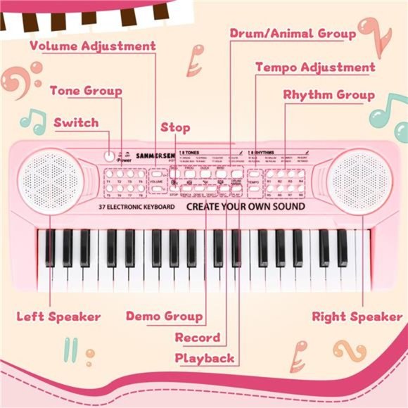 Keyboard Piano for Kids 37 Keys Music Piano with Microphone Portable Musical Toy - Picture 3 of 6